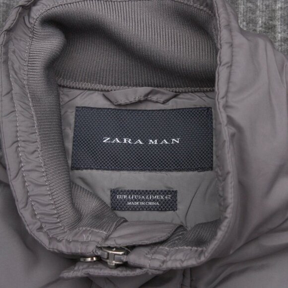 Zara Man Full Zip and Snaps Long Sleeve Sweater Large Gray Unique Front Design - Picture 5 of 7